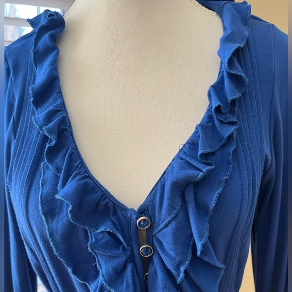 [10]VTG Together Blue Ruffled V-Neck Tiered Midi Dress - Picture 2 of 16